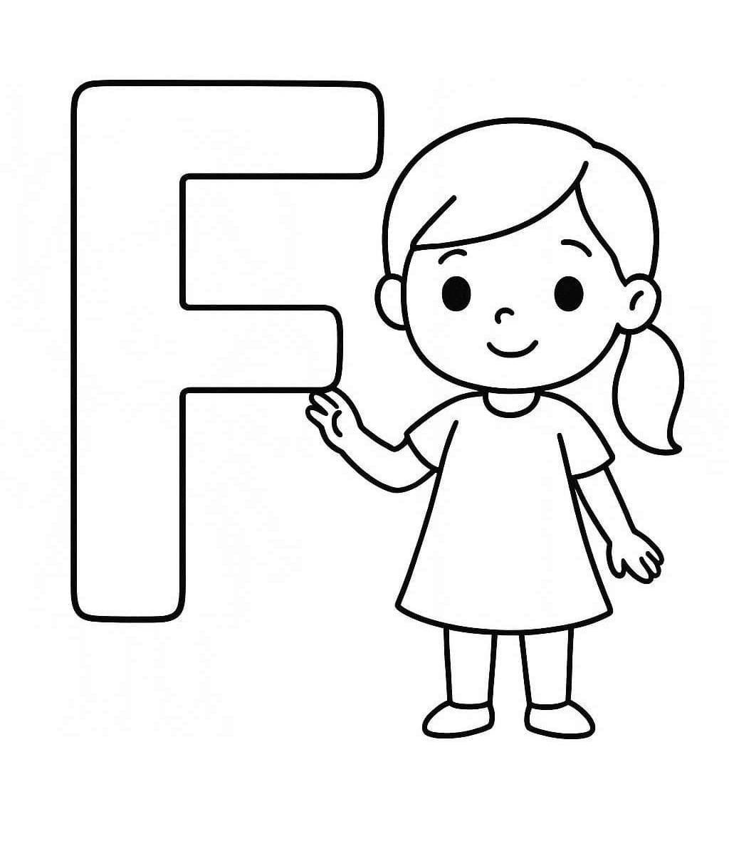 Fise de colorat cu Litera F este pentru Fată