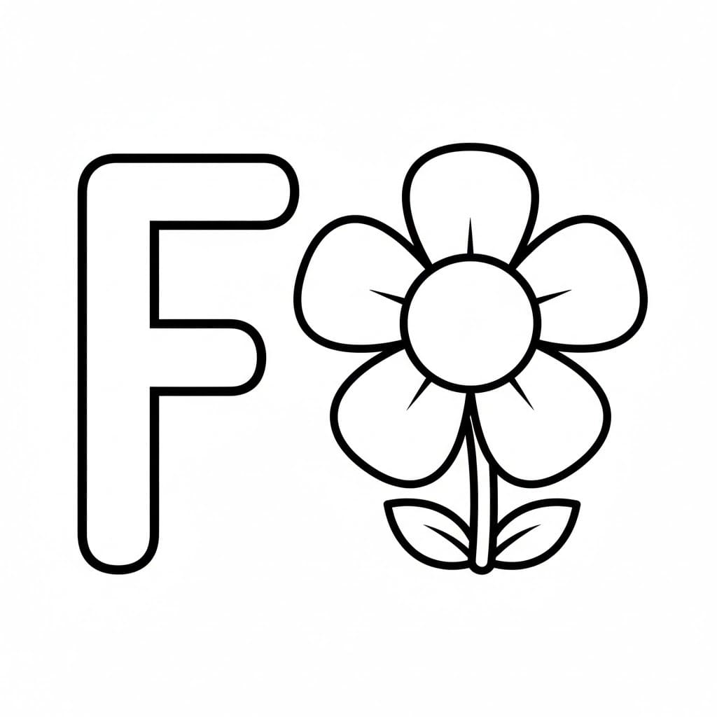 Fise de colorat cu Litera F este pentru Floare