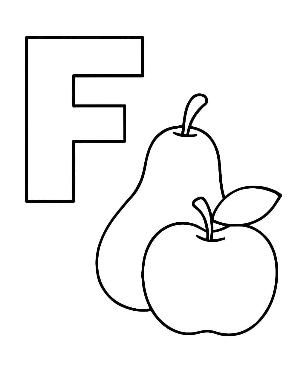 Fise de colorat cu Litera F este pentru Fruct