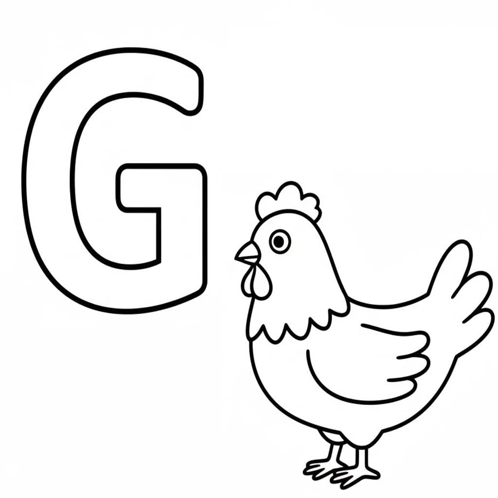 Fise de colorat cu Litera G este pentru Găină