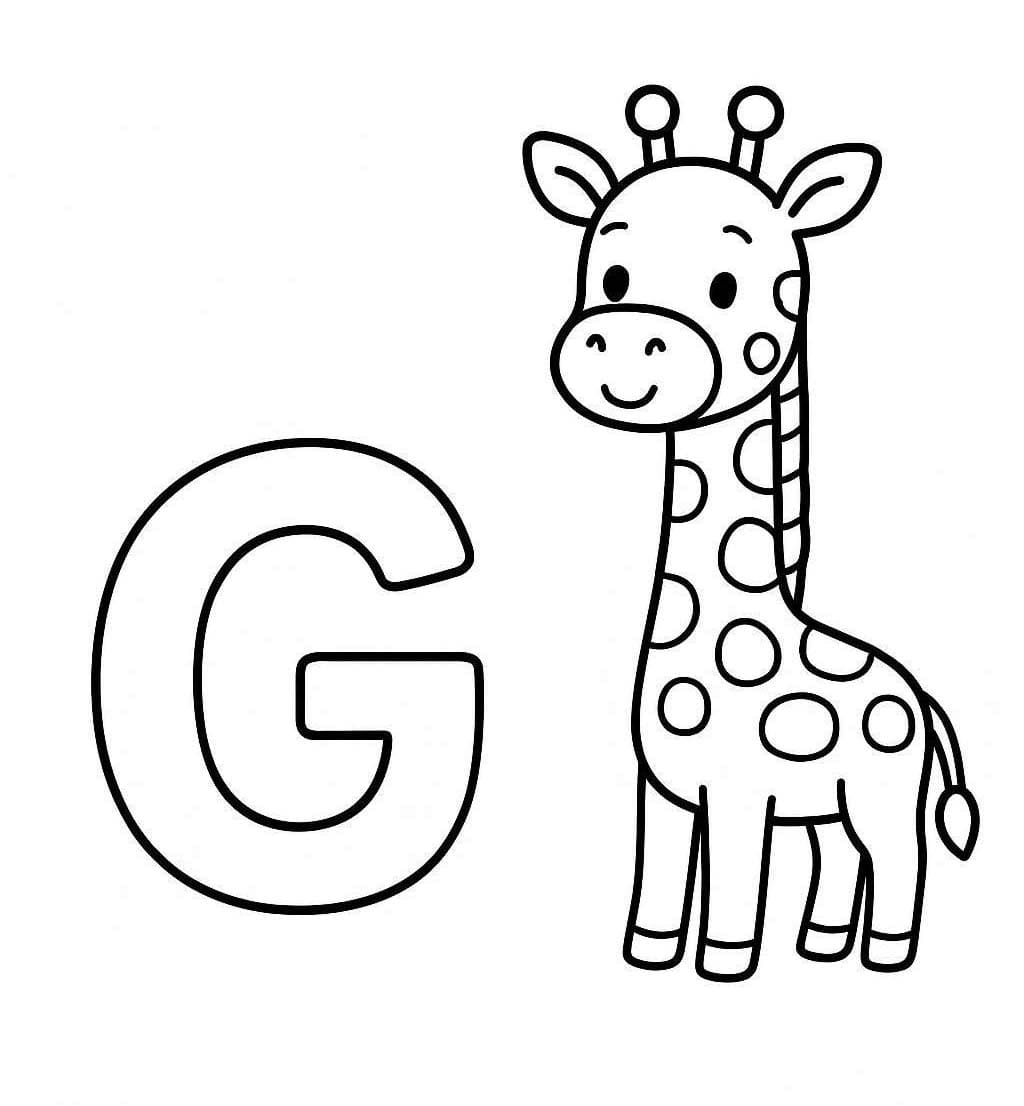 Fise de colorat cu Litera G este pentru Girafă