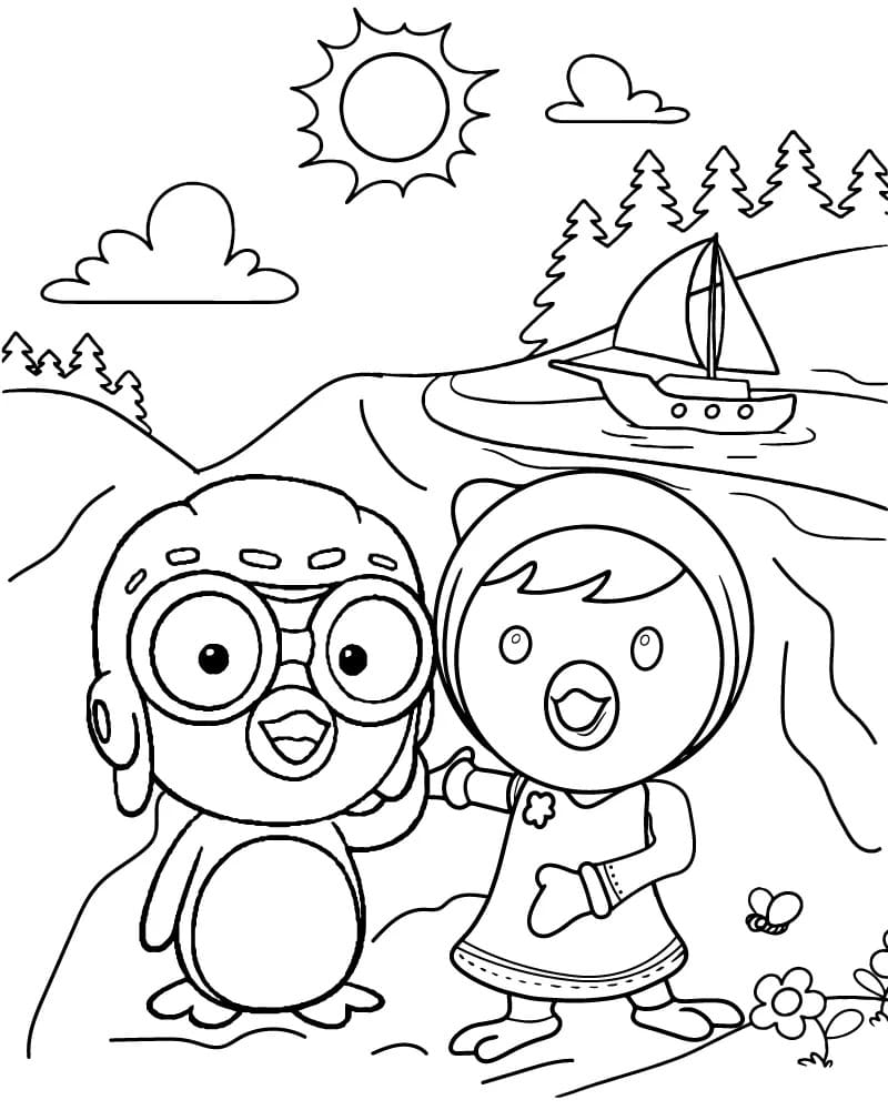 Fise de colorat cu Pororo simplu la copii