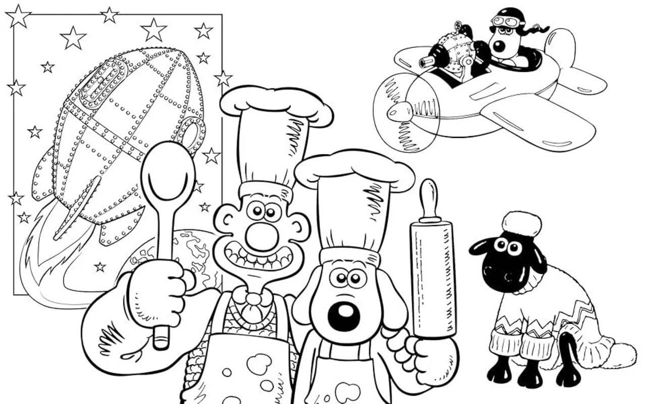 Fise de colorat cu Wallace și Gromit bazic la copii