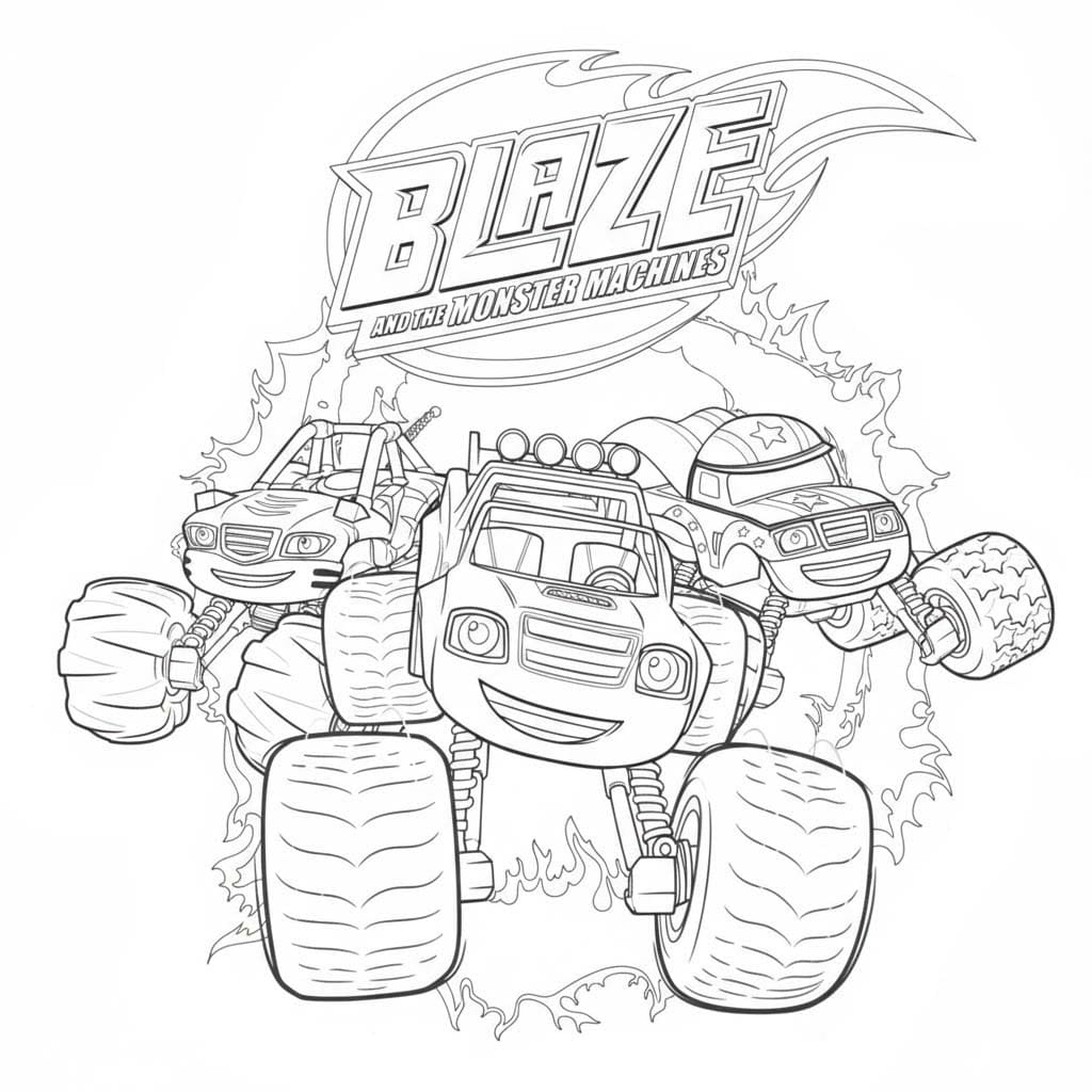 Planse de colorat cu Blaze și mașinile uriașe