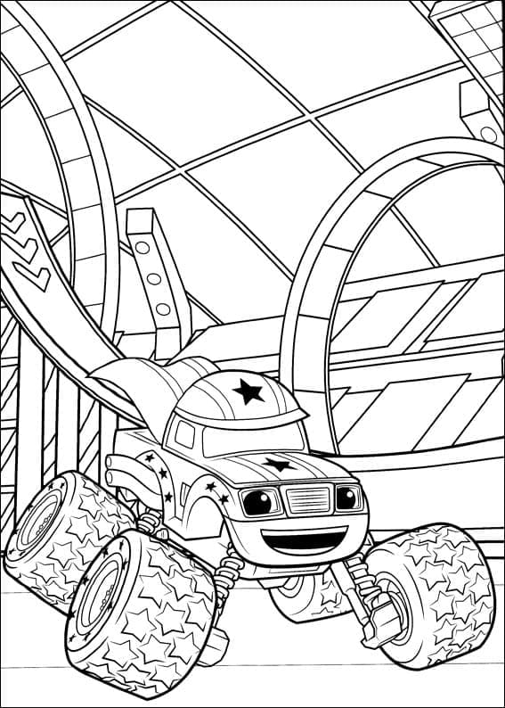 Fise de colorat cu Blaze și mașinile uriașe imprimabil pentru copii