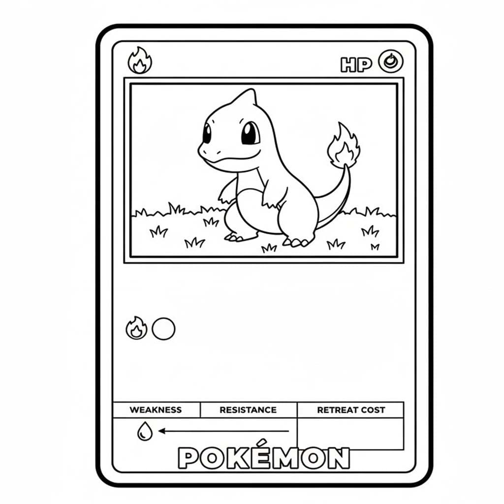 Fise de colorat cu Desenează Charmander Carte Pokemon