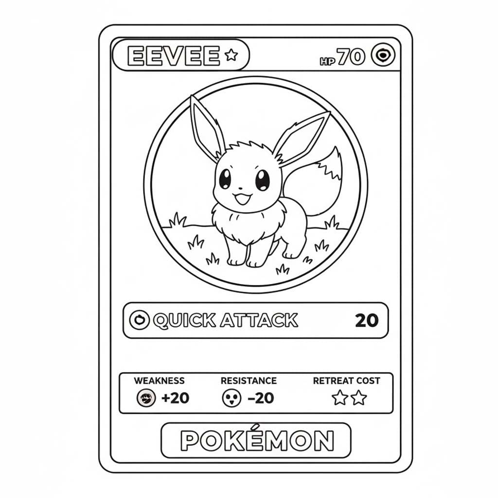 Fise de colorat cu Desenează Eevee Carte Pokemon