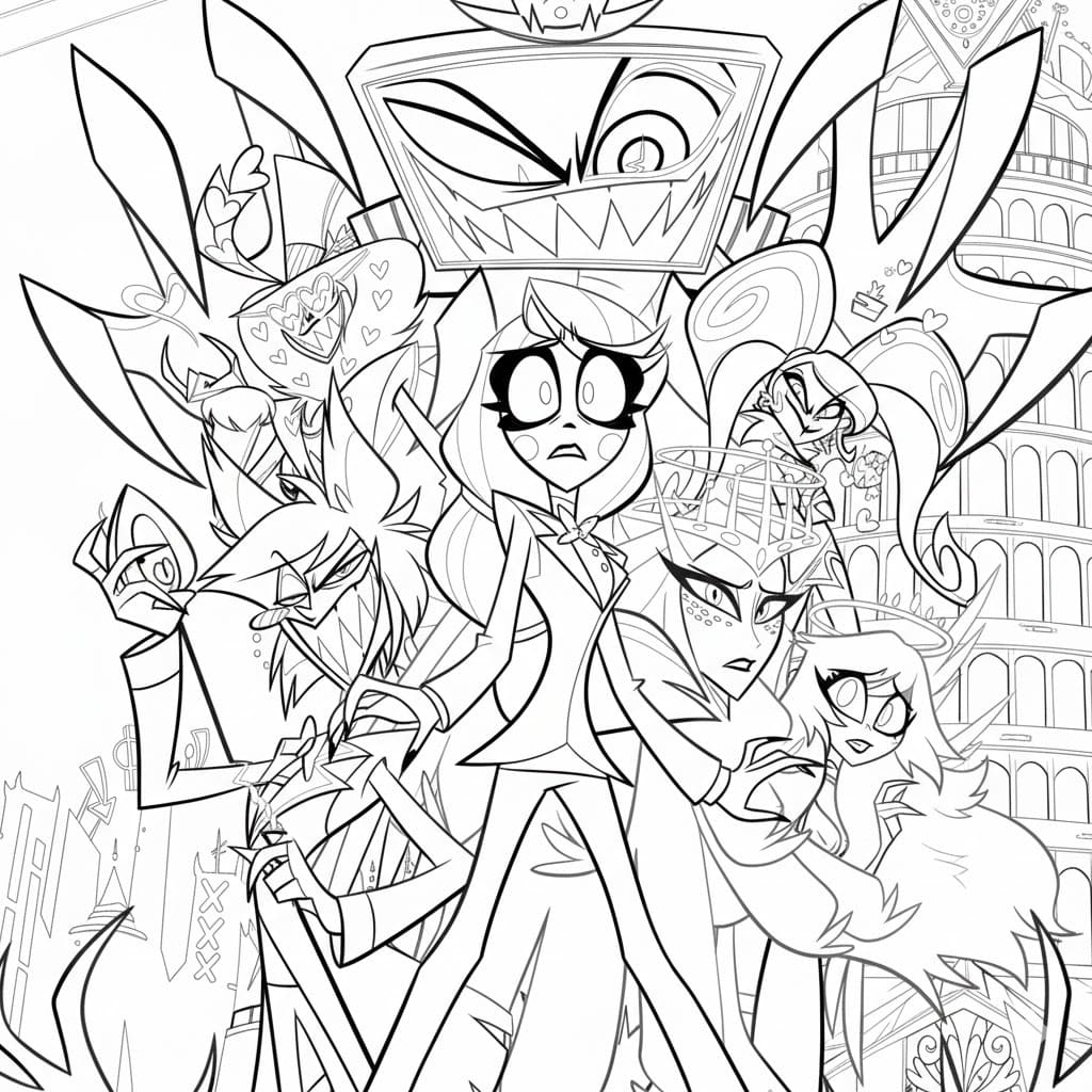 Fise de Colorat cu Desenează Hazbin Hotel bazic