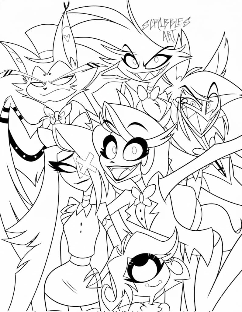 Fise de Colorat cu Desenează Hazbin Hotel gratuit simplu