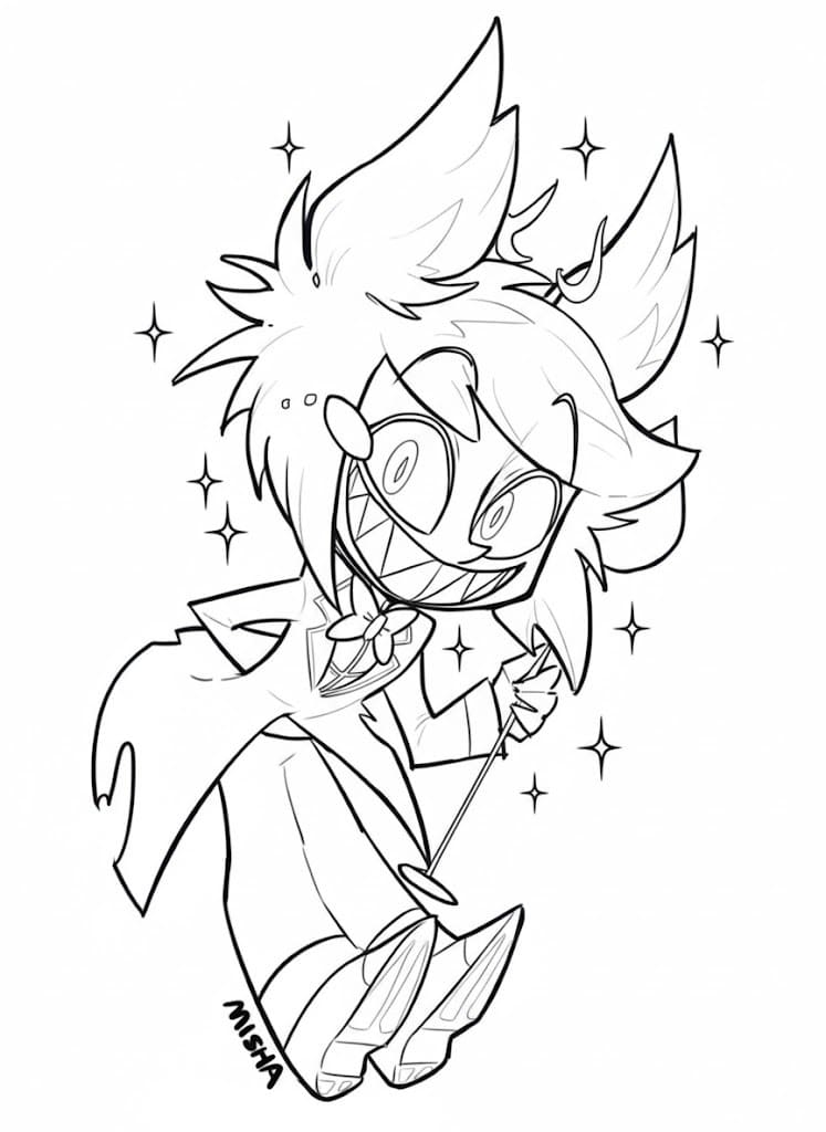 Fise de Colorat cu Desenează Hazbin Hotel imprimabil simplu