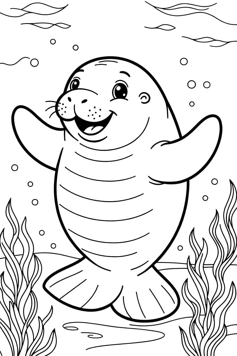 Fise de colorat cu Desenează Lamantin bazic