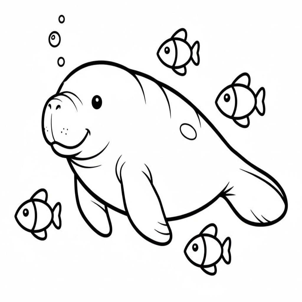 Fise de colorat cu Desenează Lamantin gratuit bazic