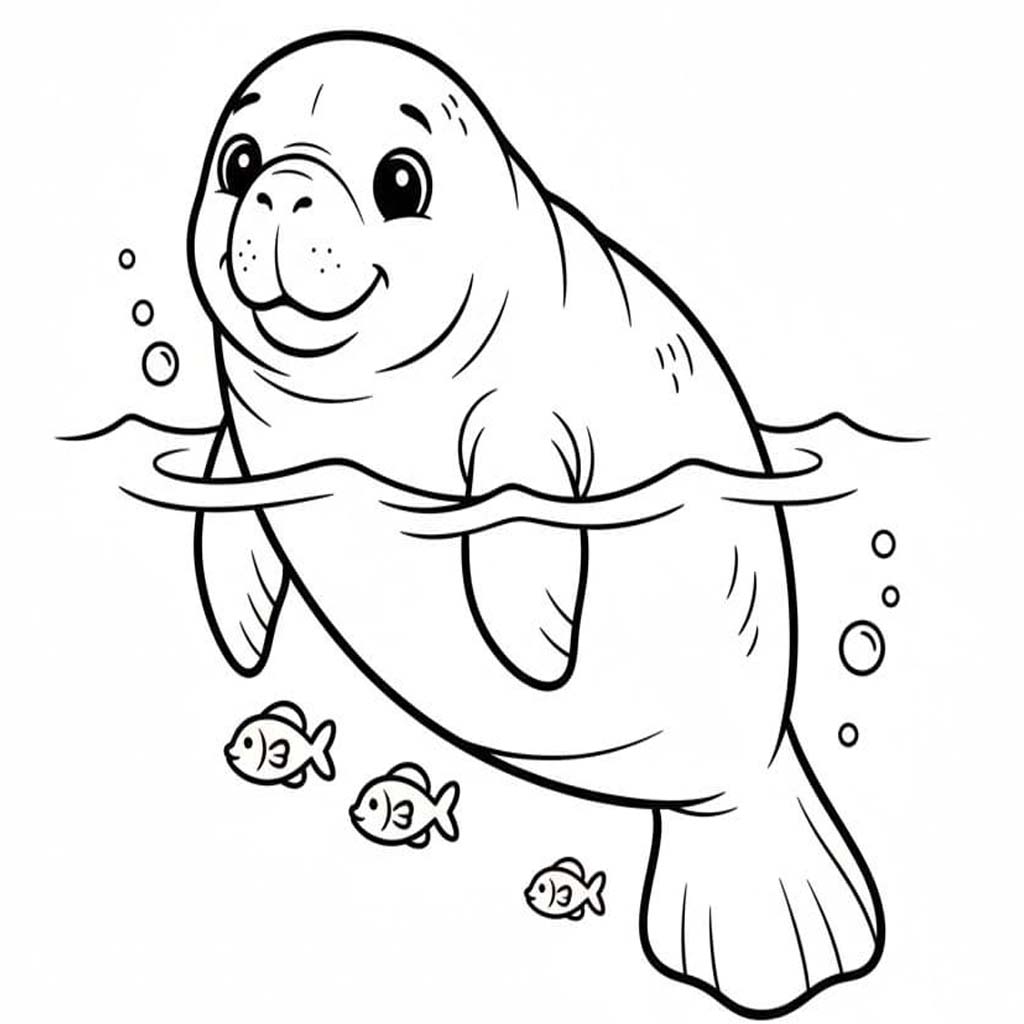 Fise de colorat cu Desenează Lamantin gratuit pentru copii