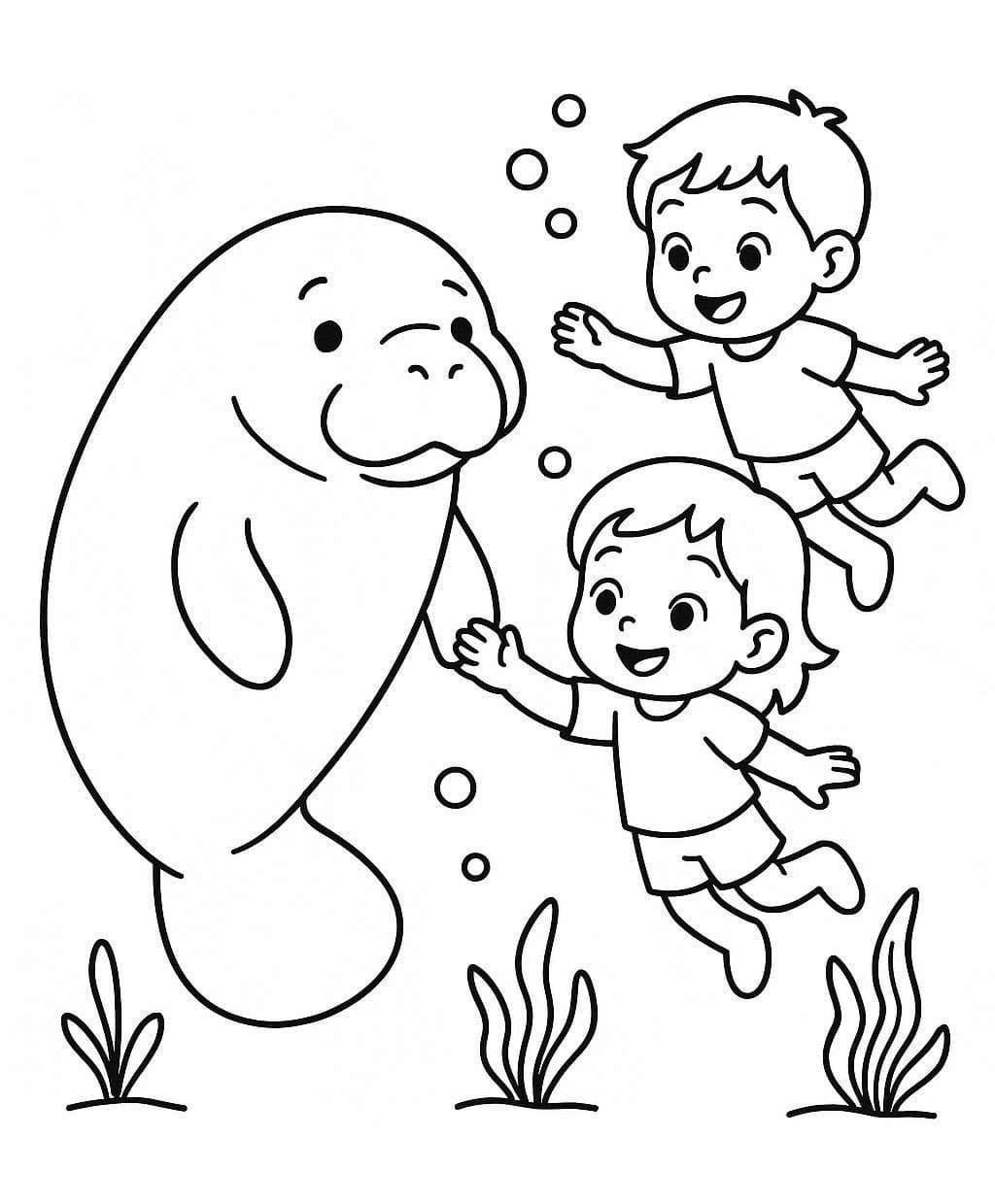 Fise de colorat cu Desenează Lamantin imprimabil gratuit simplu