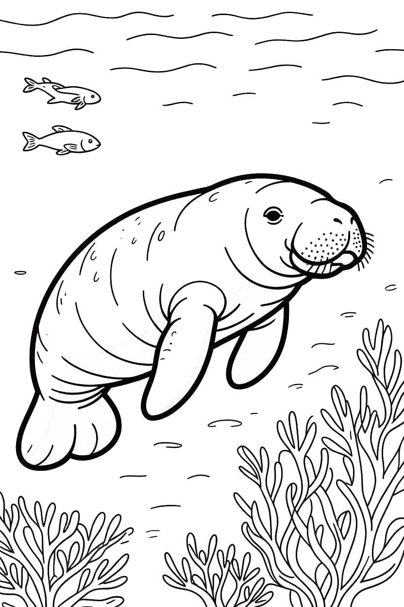 Fise de colorat cu Desenează Lamantin imprimabil gratuit uşor