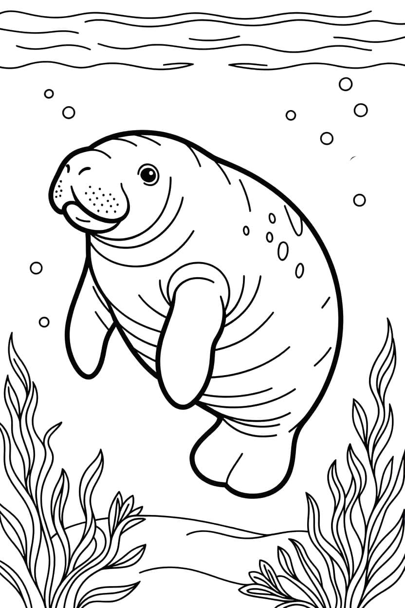 Fise de colorat cu Desenează Lamantin imprimabil uşor