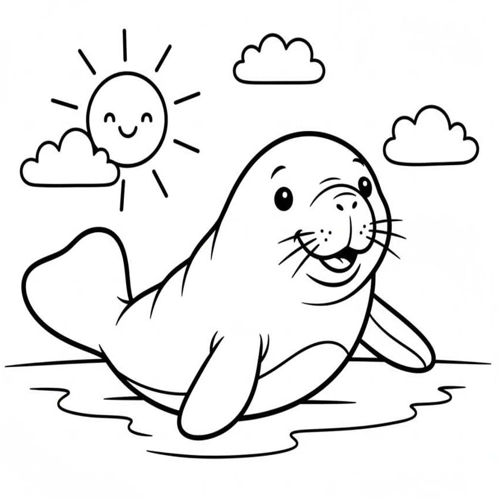 Fise de colorat cu Desenează Lamantin pentru copii