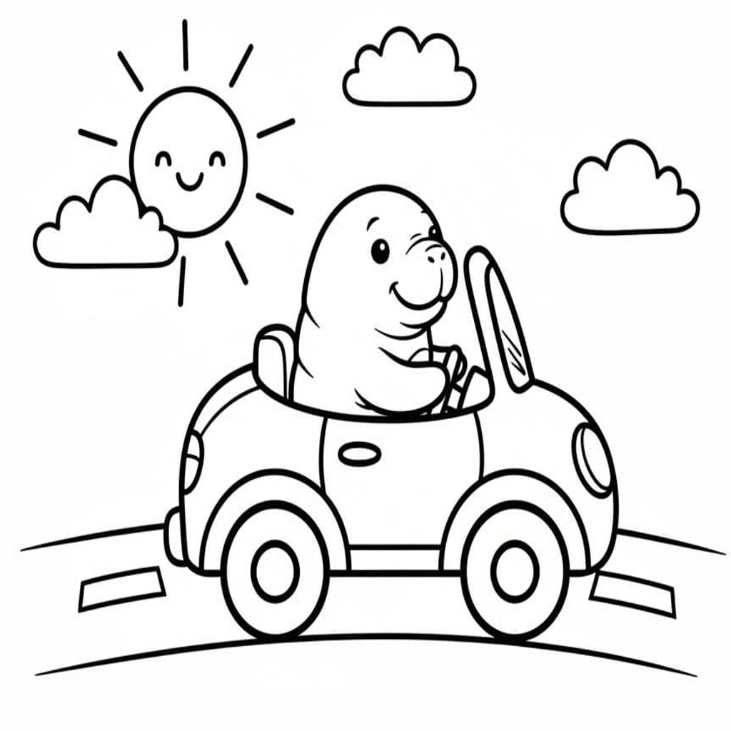 Fise de colorat cu Desenează Lamantin simplu