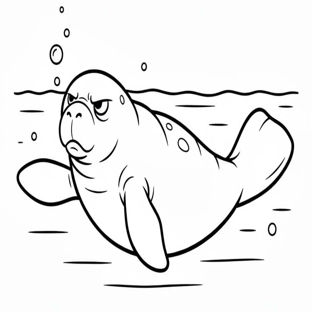 Fise de colorat cu Desenează Lamantin uşor