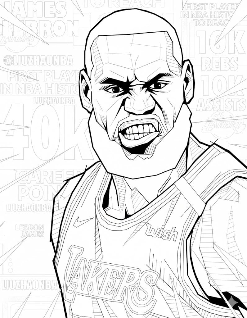 Fise de colorat cu Desenează Lebron James 6