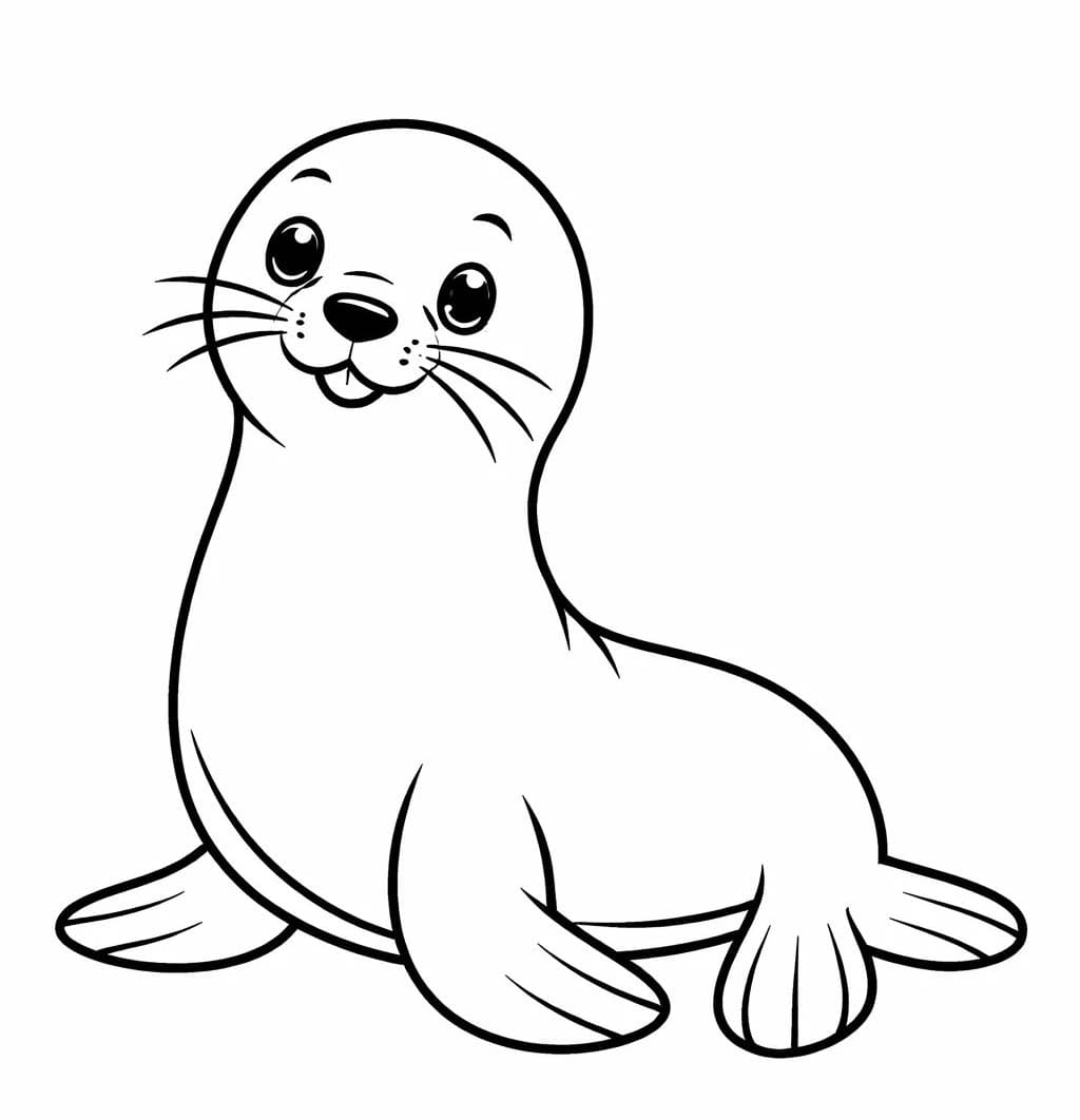 Fise de colorat cu Desenează Leu de Mare gratuit simplu