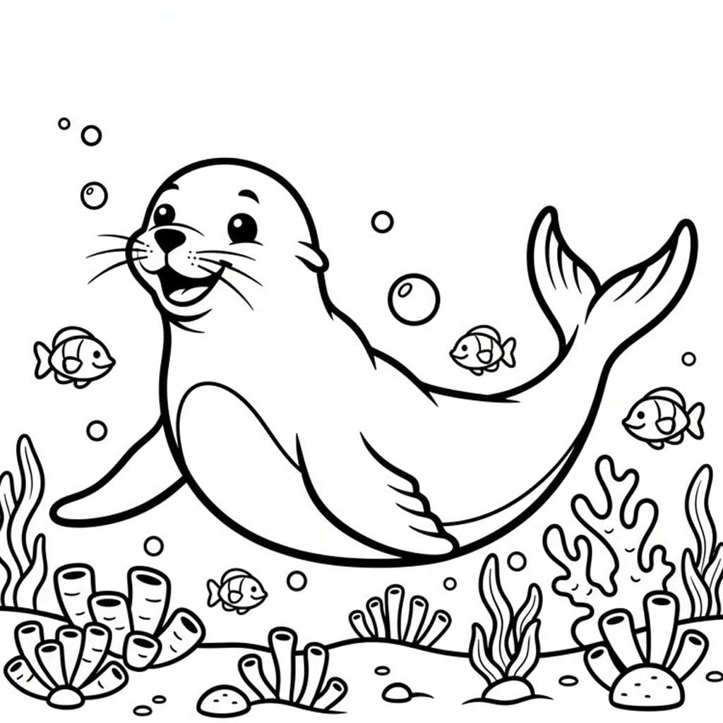 Fise de colorat cu Desenează Leu de Mare imprimabil gratuit