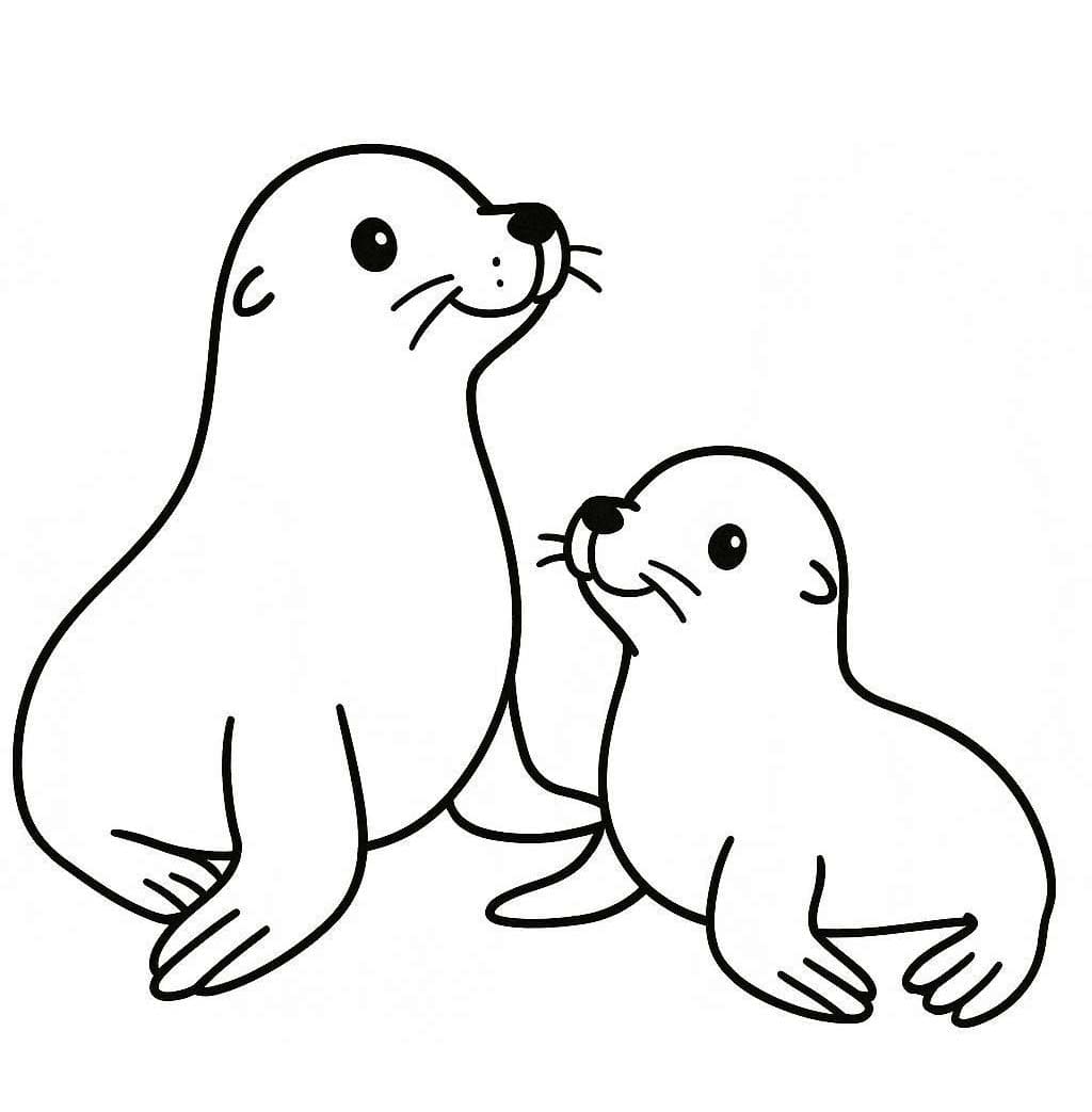 Fise de colorat cu Desenează Leu de Mare imprimabil simplu