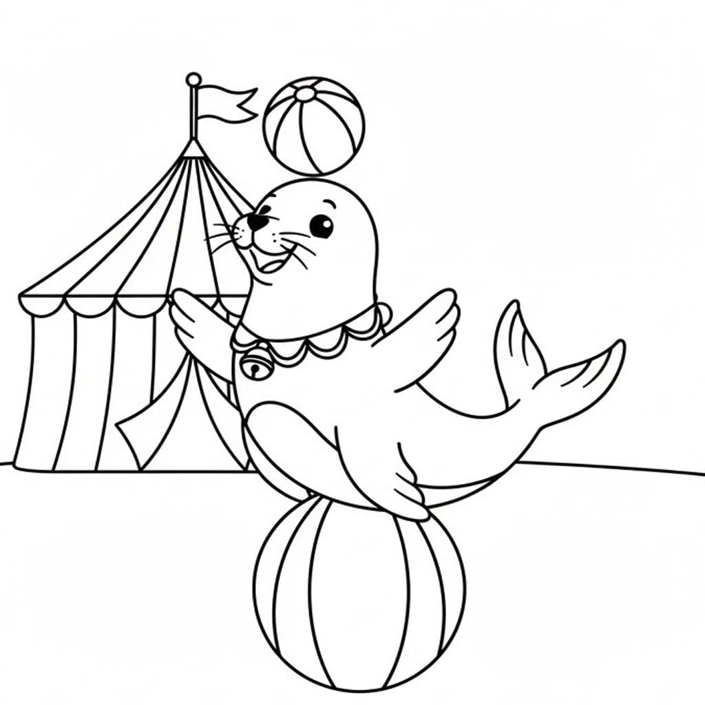 Fise de colorat cu Desenează Leu de Mare simplu