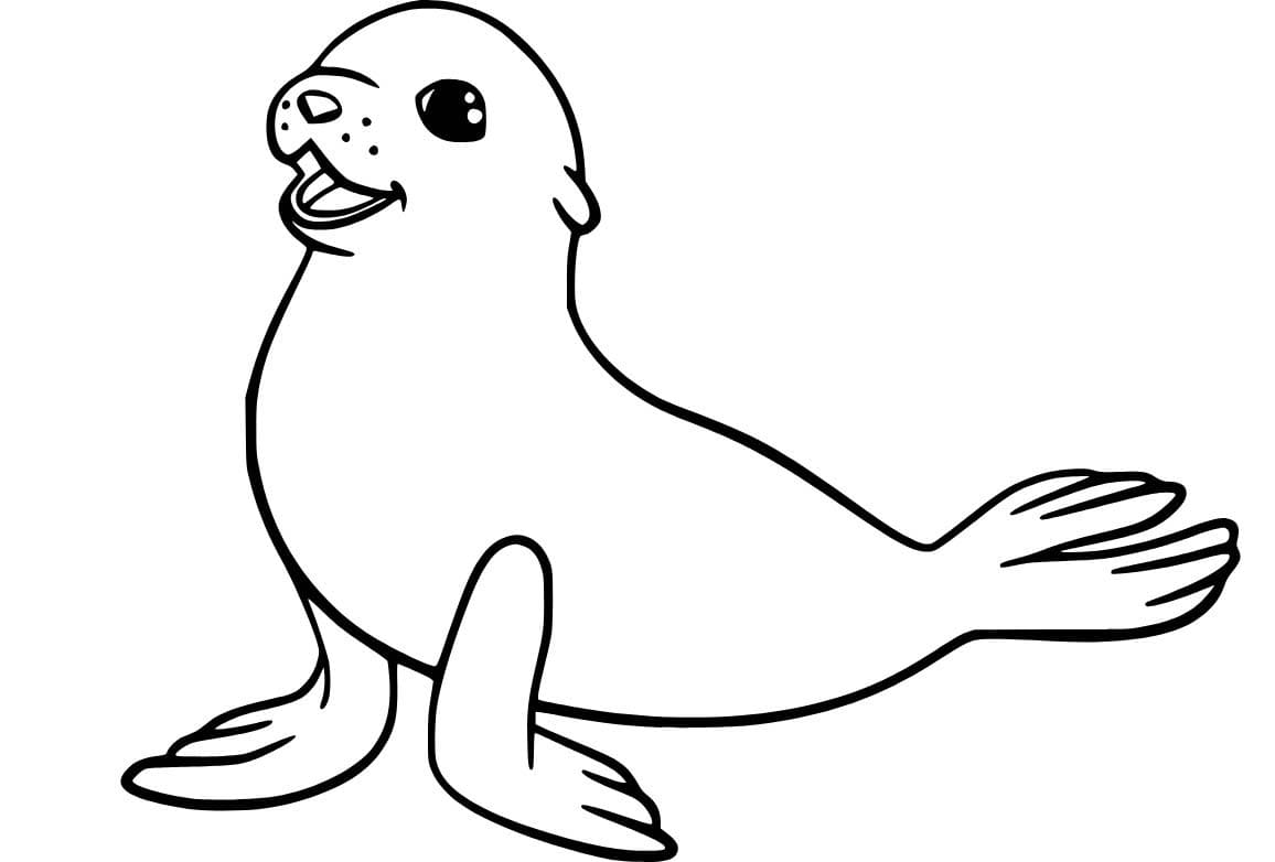 Fise de colorat cu Desenează Leu de Mare uşor la copii