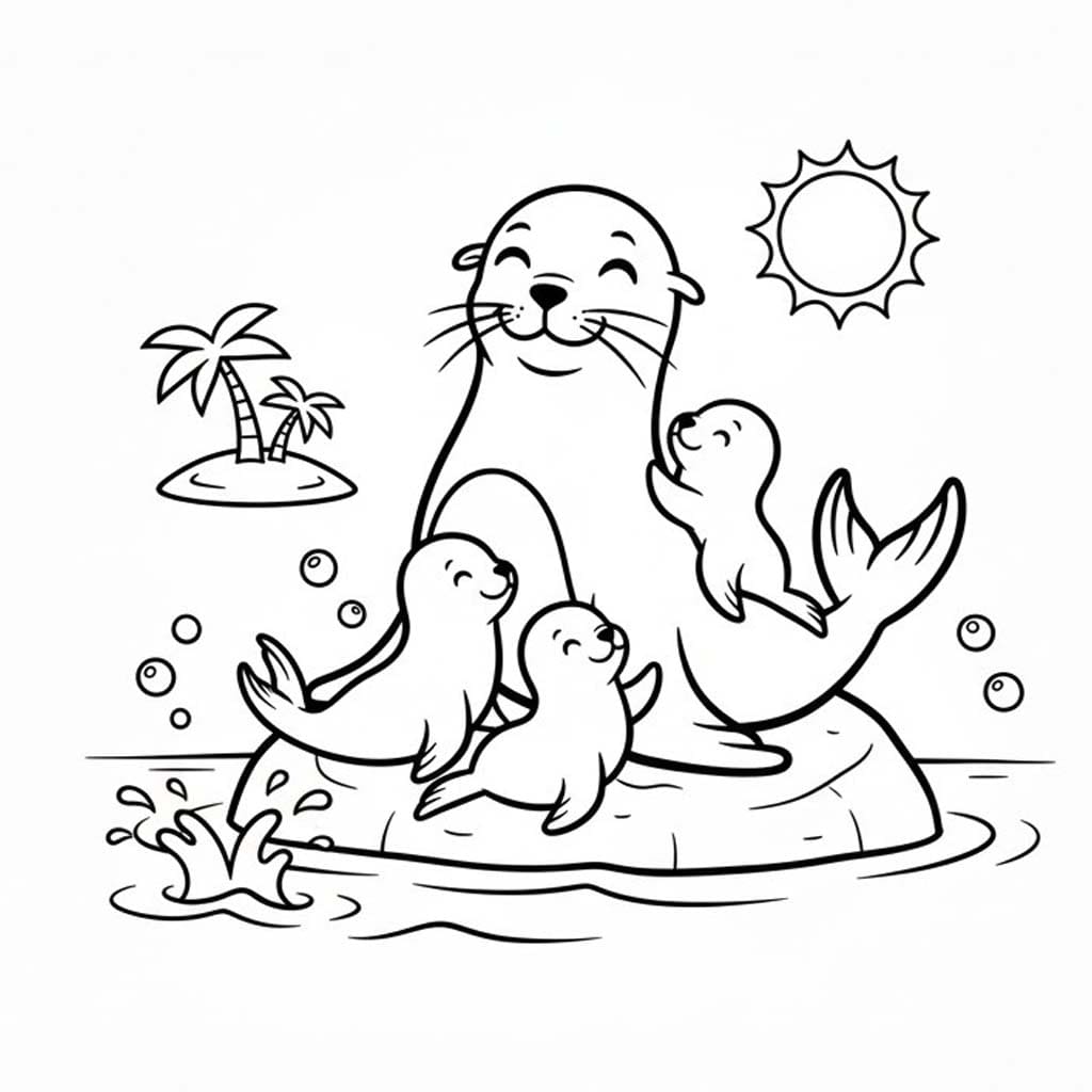 Fise de colorat cu Desenează Leu de Mare