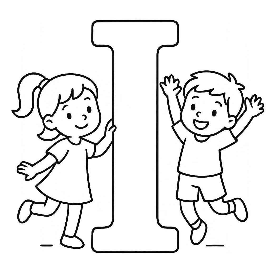 Fise de colorat cu Desenează Litera I uşor la copii