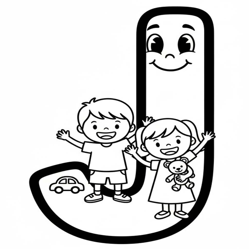 Fise de colorat cu Desenează Litera J imprimabil gratuit