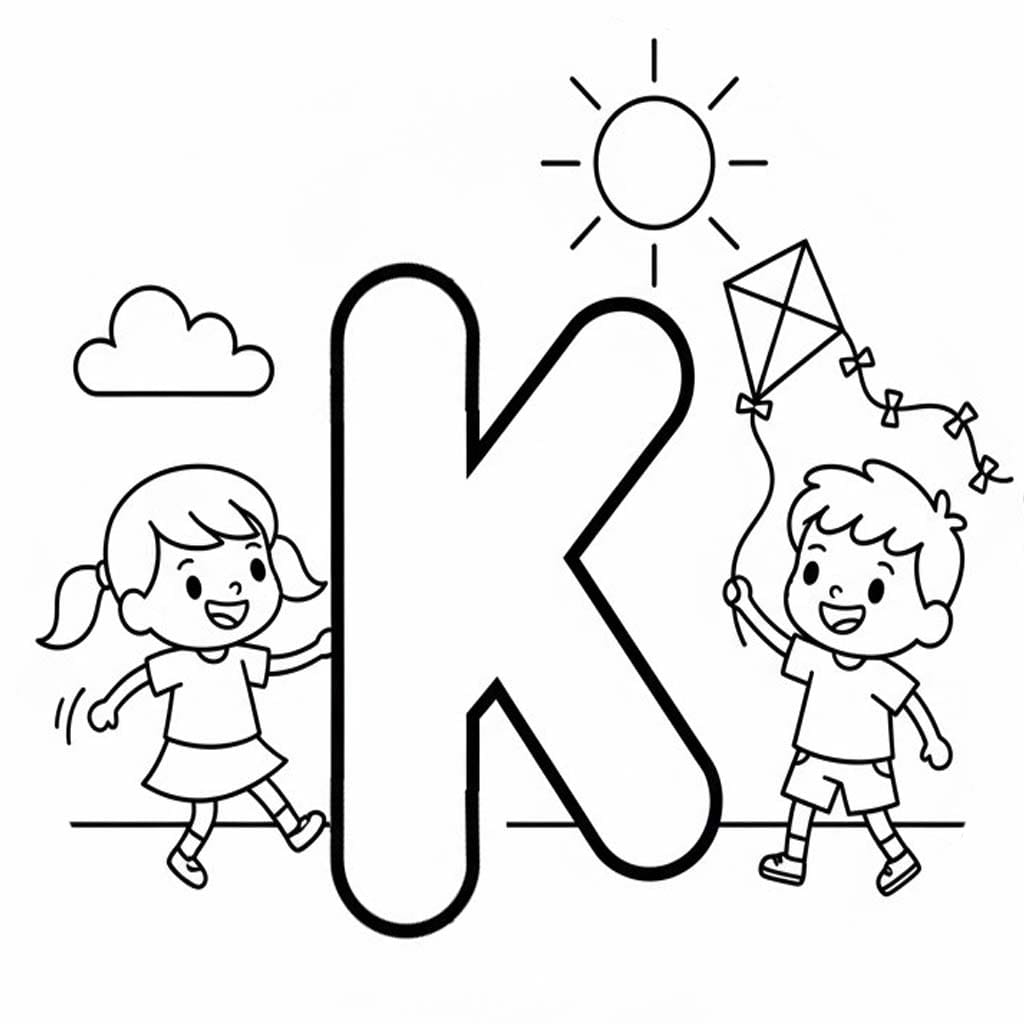 Fise de colorat cu Desenează Litera K imprimabil pentru copii
