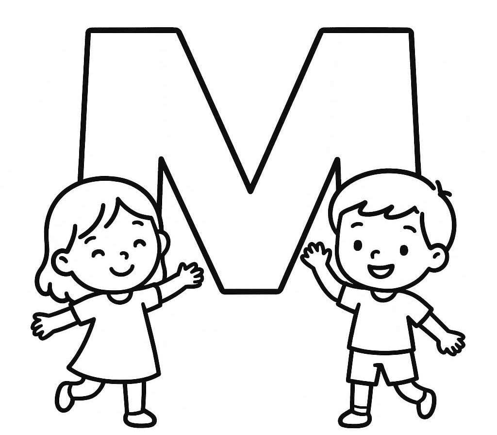 Fise de colorat cu Desenează Litera M gratuit simplu
