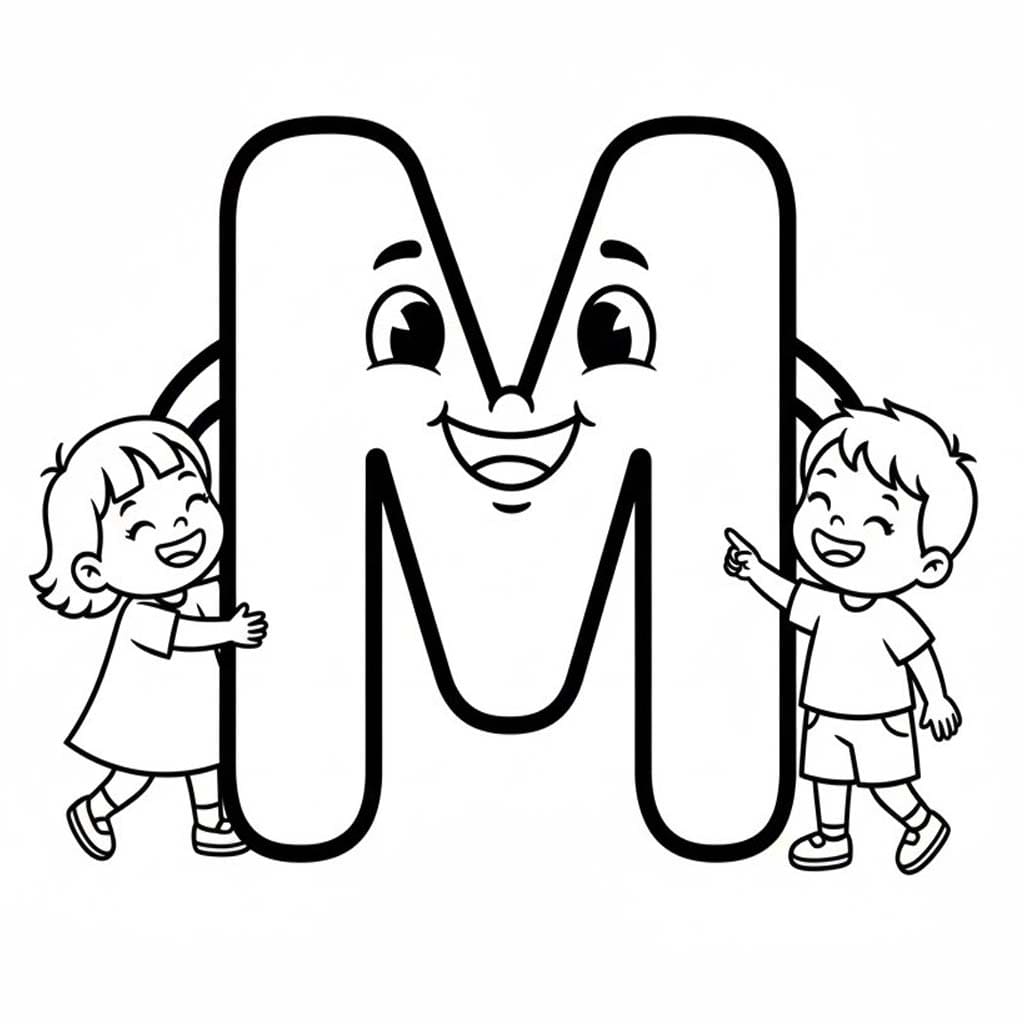 Fise de colorat cu Desenează Litera M imprimabil gratuit pentru copii