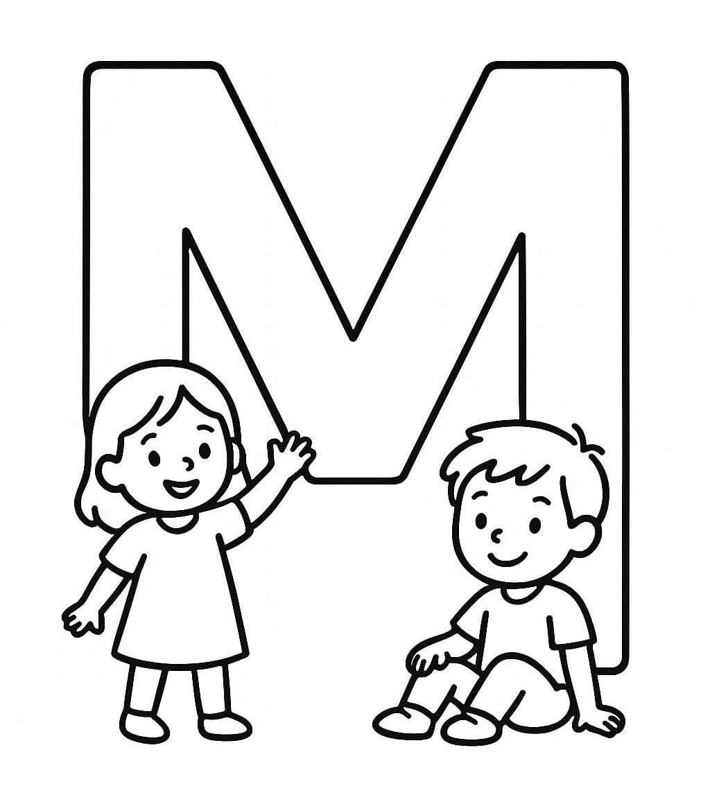 Fise de colorat cu Desenează Litera M imprimabil gratuit simplu