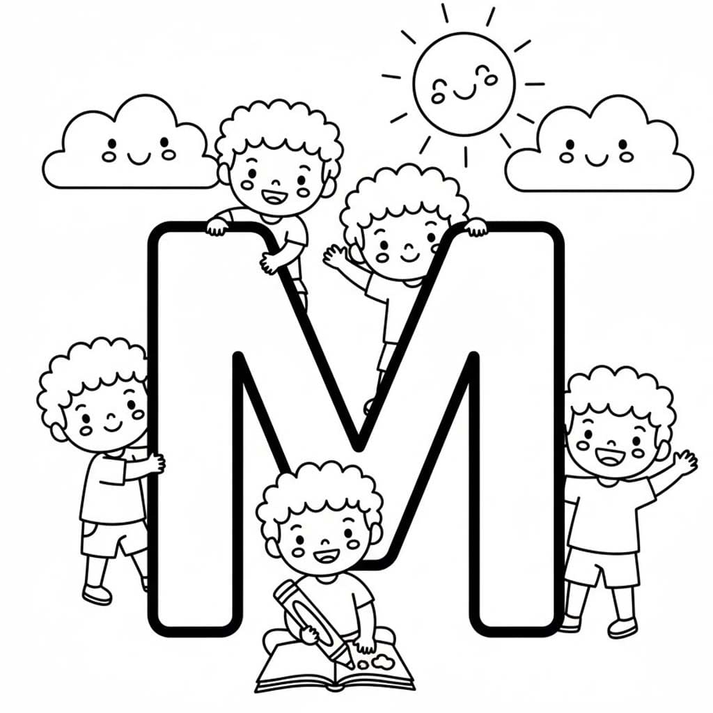 Fise de colorat cu Desenează Litera M imprimabil gratuit