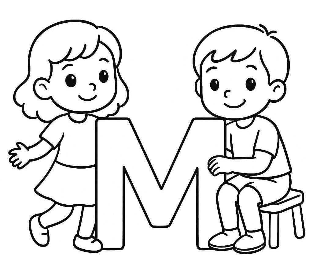 Fise de colorat cu Desenează Litera M imprimabil simplu