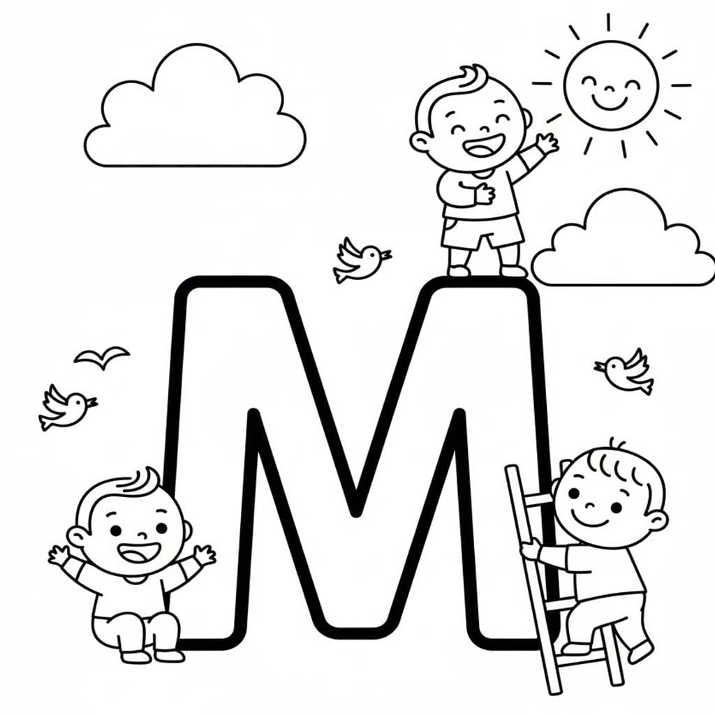 Fise de colorat cu Desenează Litera M simplu
