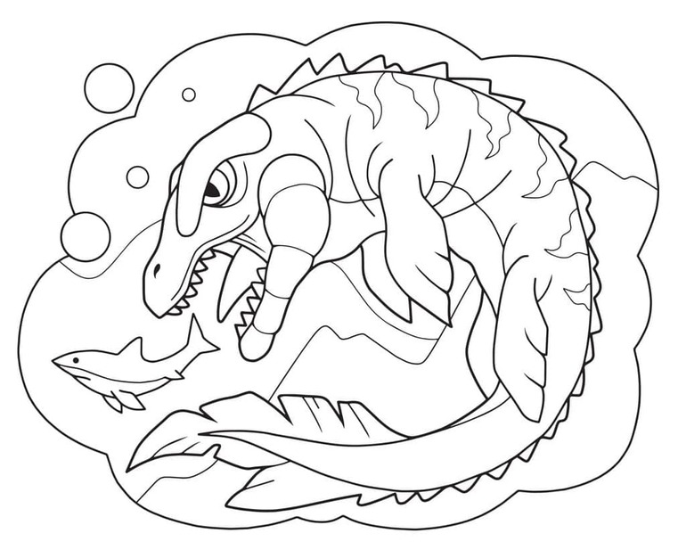 Fise de colorat cu Desenează Mosasaurus gratuit pentru copii