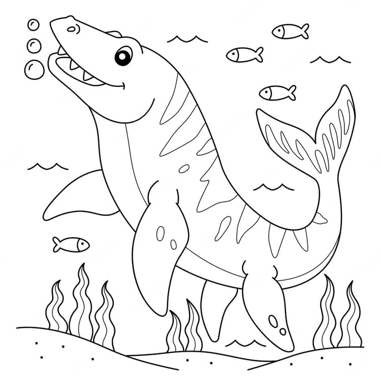 Fise de colorat cu Desenează Mosasaurus imprimabil gratuit