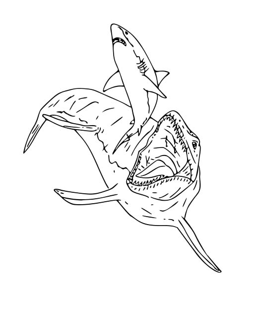 Fise de colorat cu Desenează Mosasaurus imprimabil uşor