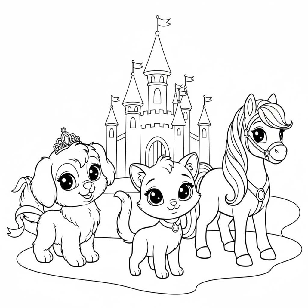 Fise de colorat cu Desenează Palace Pets 2
