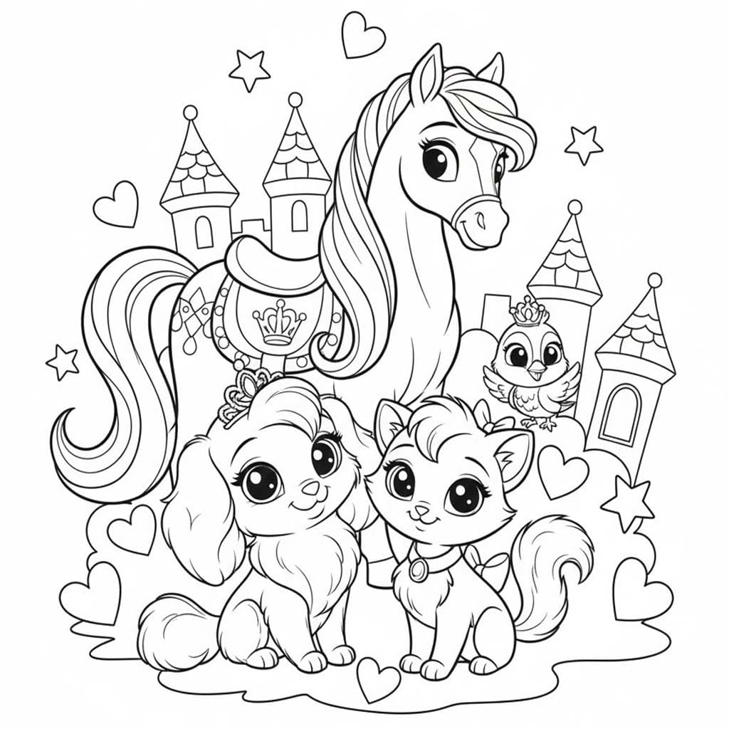 Fise de colorat cu Desenează Palace Pets gratuit