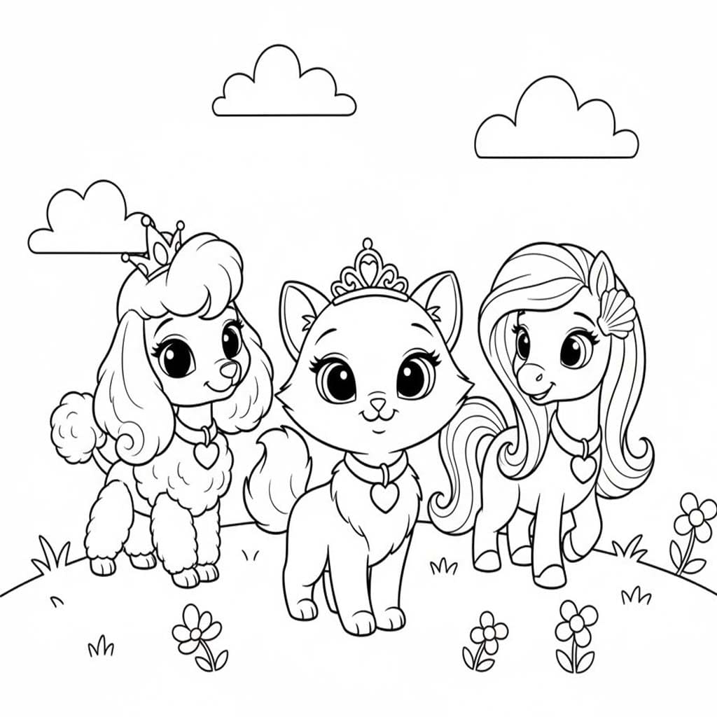 Fise de colorat cu Desenează Palace Pets imprimabil