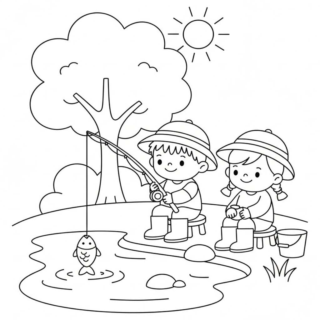 Fise de colorat cu Desenează Pescuit 2