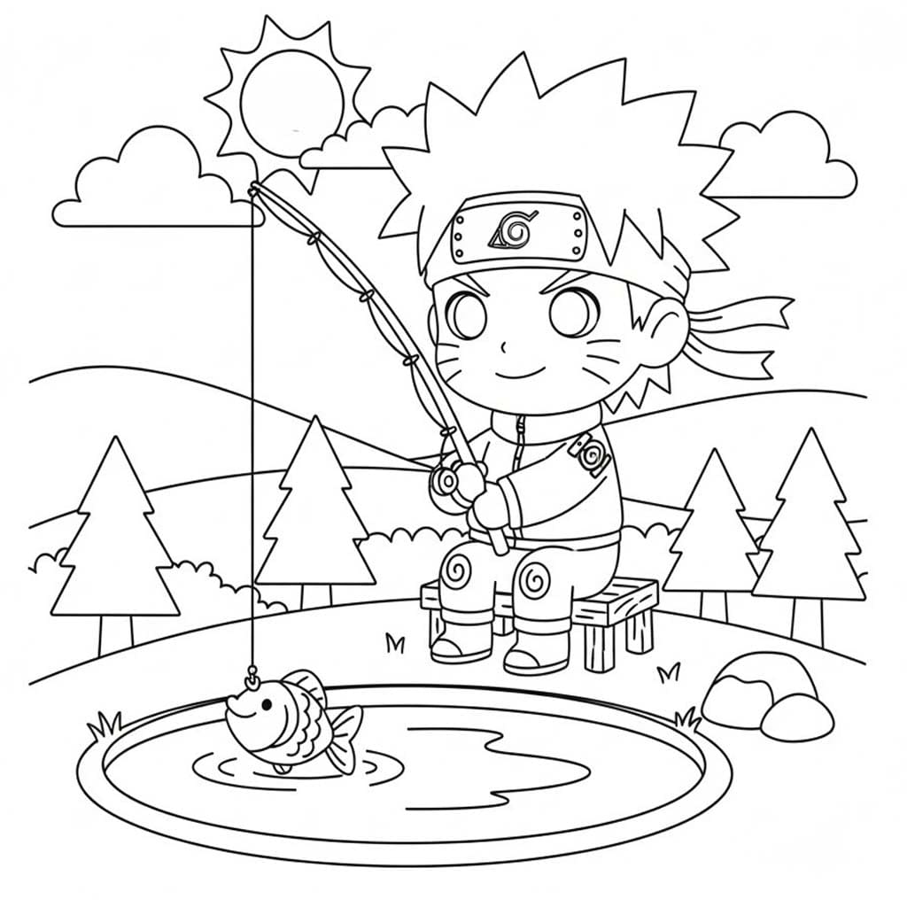 Fise de colorat cu Desenează Pescuit 3