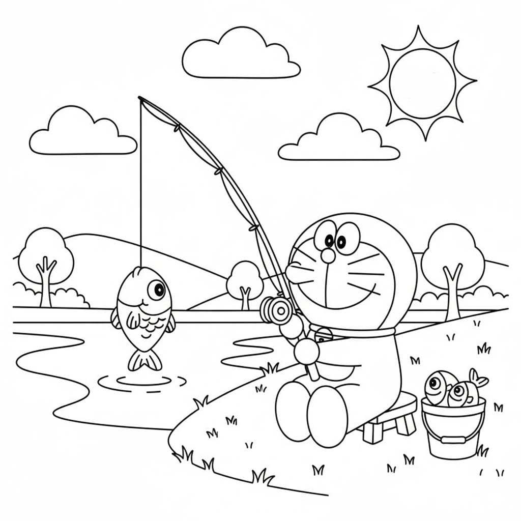 Fise de colorat cu Desenează Pescuit 4