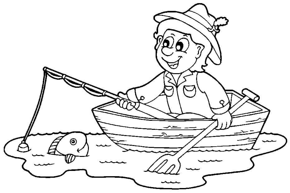 Fise de colorat cu Desenează Pescuit gratuit simplu