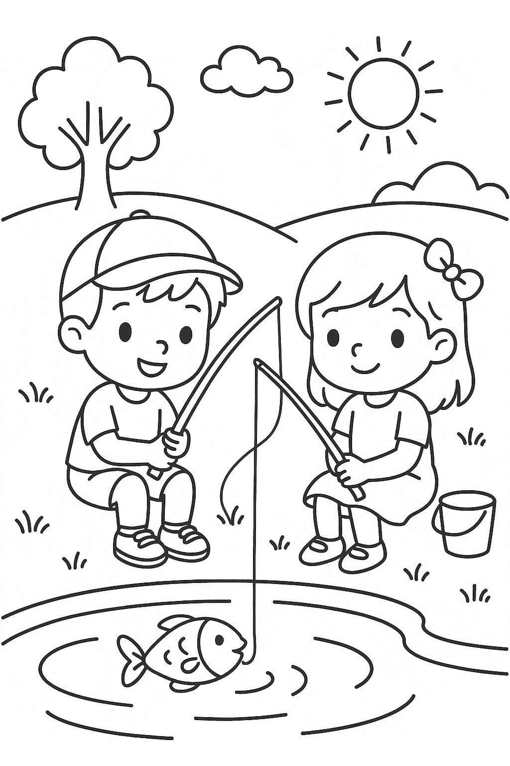 Fise de colorat cu Desenează Pescuit imprimabil gratuit bazic